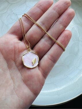 Gold Plated Pink Pendant Necklace